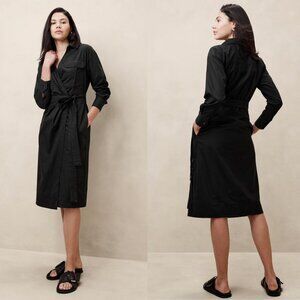 NWT Banana Republic Factory Poplin Wrap Midi Shirtdress Black S